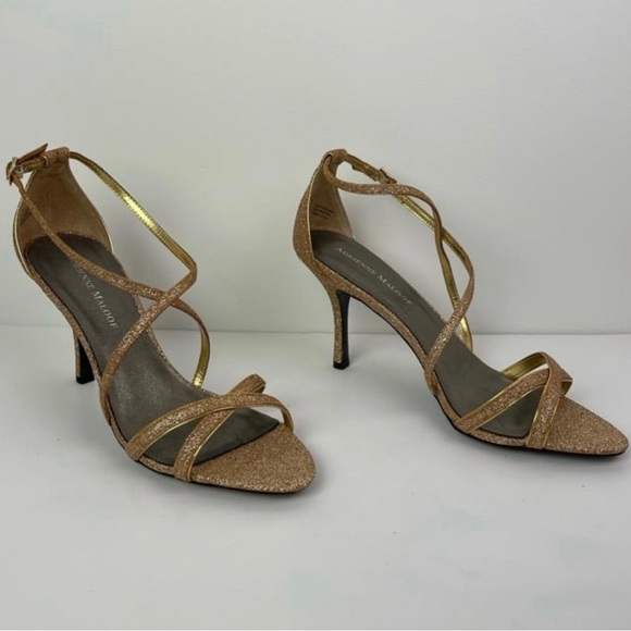 Adrienne Maloof Women’s Gold Stiletto Strappy Heels Sandals - Picture 1 of 11